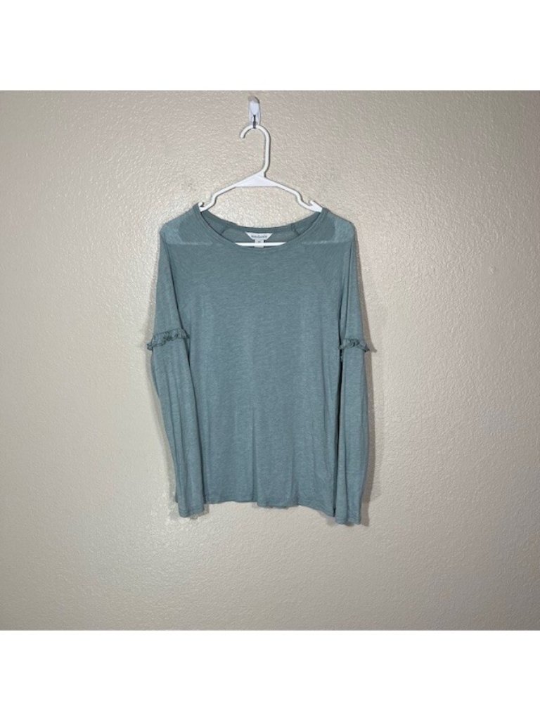 Sundance Catalog Top Womens Xs Long Sleeve Shirt Green Ruffle Boho